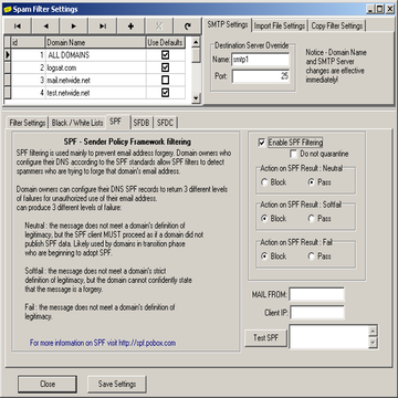SPF Filter settings can be applied to individual domains